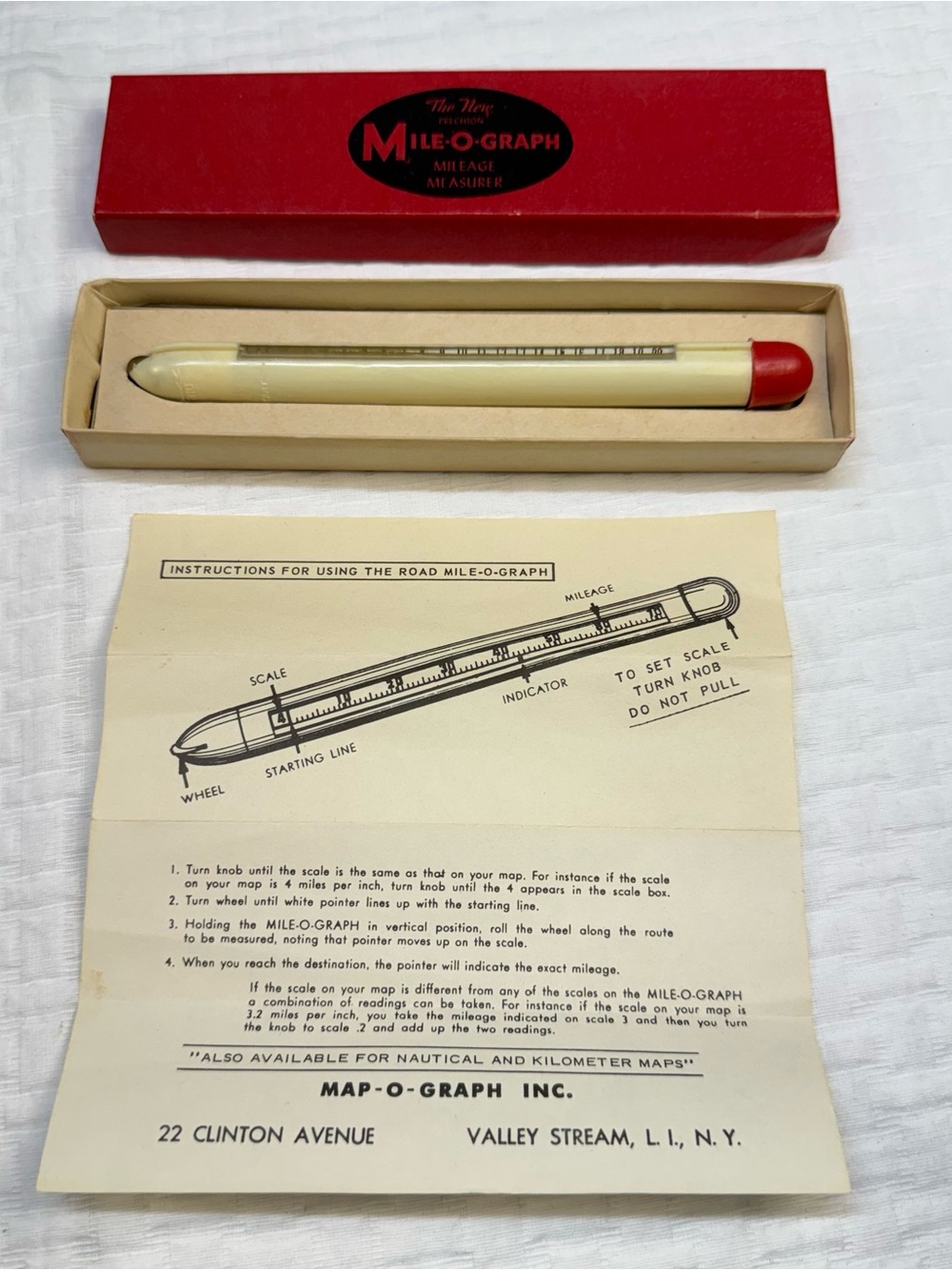 Vintage Road Mileage Measurer - Cream with Red Cap